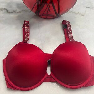 Victoria's Secret Very Sexy Push Up Red Smooth Shine Bra Crystal Straps 32DD